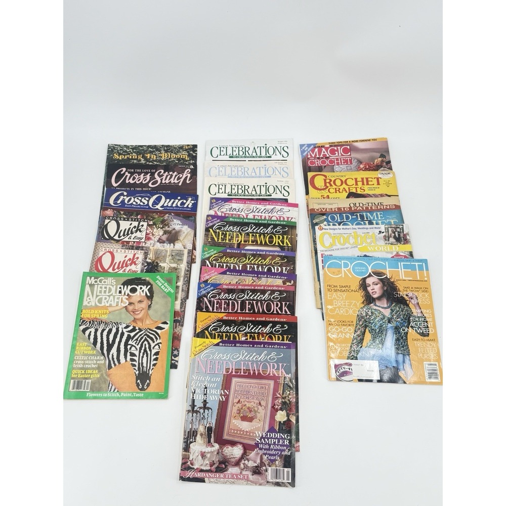 Lot of 21 CrochCross Stitch & Needlework Magazines Illustrated Vintage